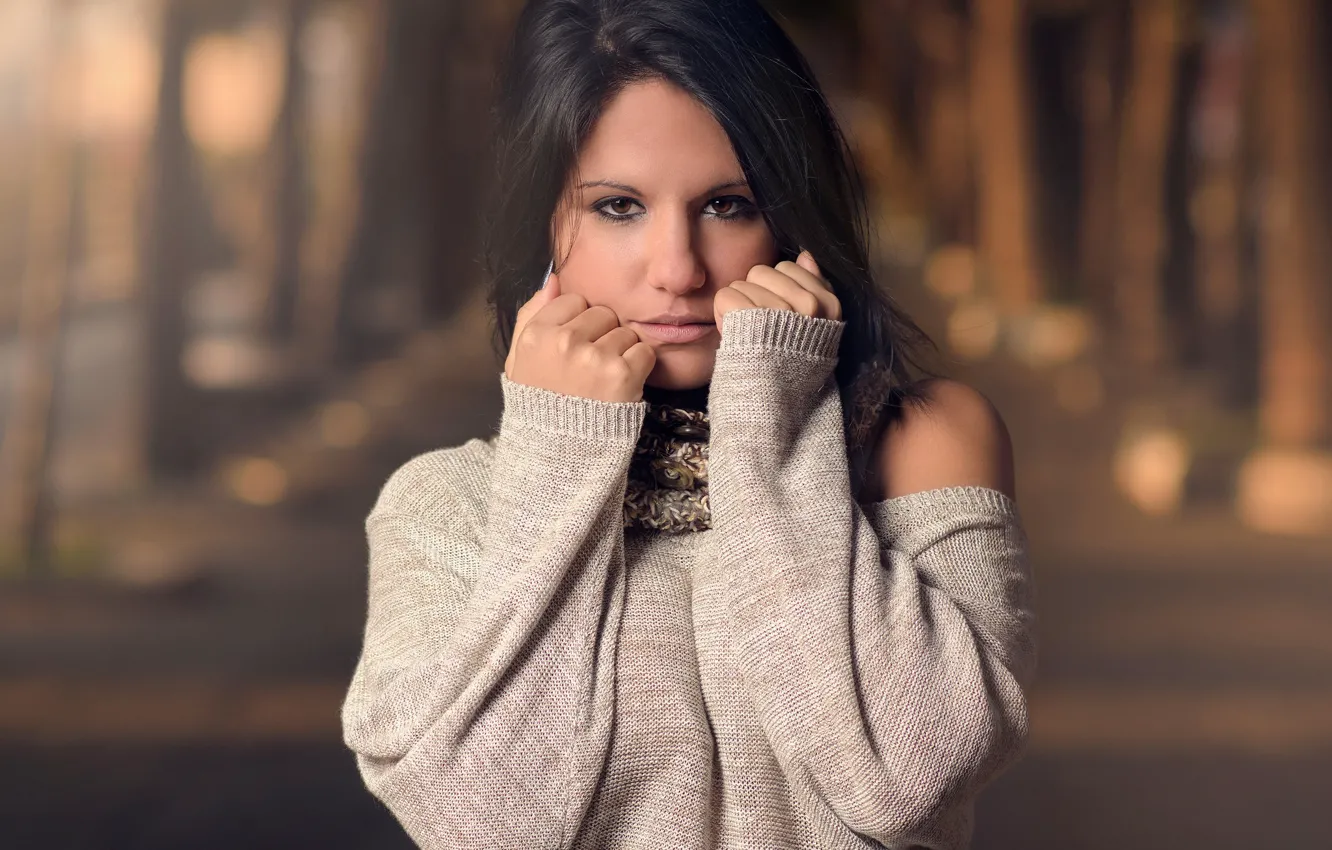 Photo wallpaper look, girl, mood, portrait, hands, sweater