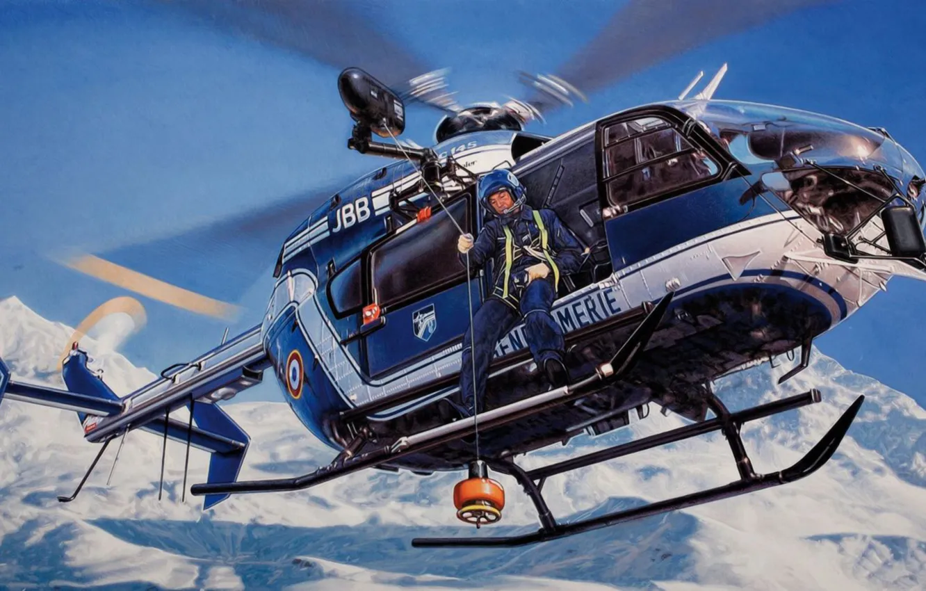 Photo wallpaper art, painting, aviation, Eurocopter EC145