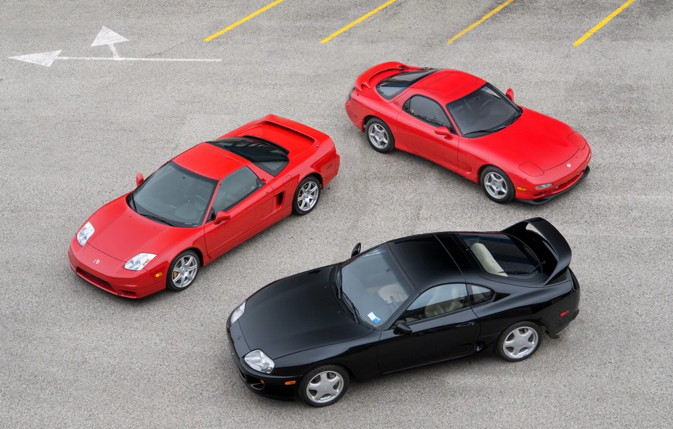 Photo wallpaper Red, Black, Toyota Supra, Mazda RX-7, Honda NSX