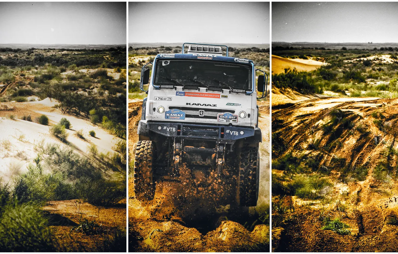 Photo wallpaper sand, machine, sport, Truck, Master, Russia, the front, Kamaz