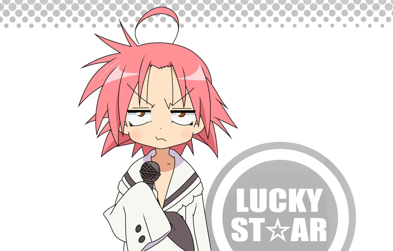 Photo wallpaper microphone, schoolgirl, red hair, Lucky Star, Lucky star, squabbles, curly forelock, Akira Kogami