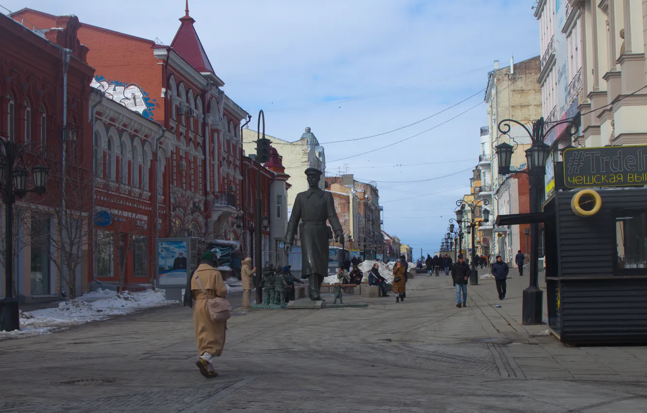 Photo wallpaper the sky, snow, building, home, spring, Russia, architecture, Samara