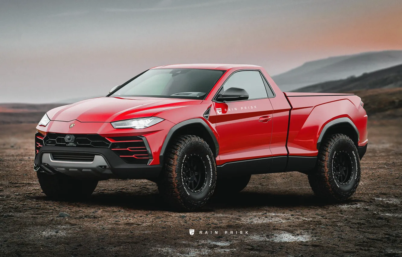 Photo wallpaper machine, red, Lamborghini, pickup, pickup, Concept Art, Urus, Rain Prisk