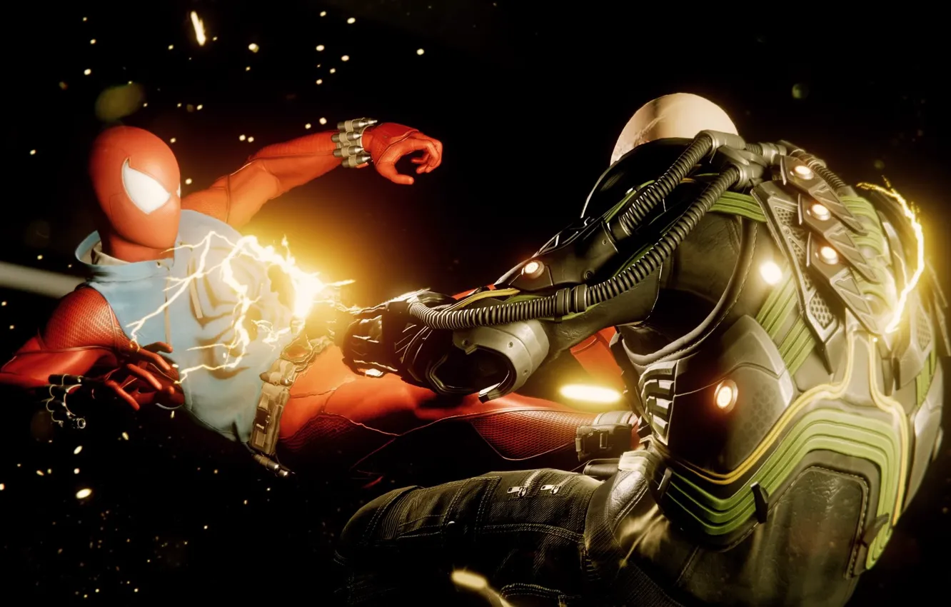 Photo wallpaper lightning, fight, Spider-Man, Spider - man, Spider-Man (PS4)