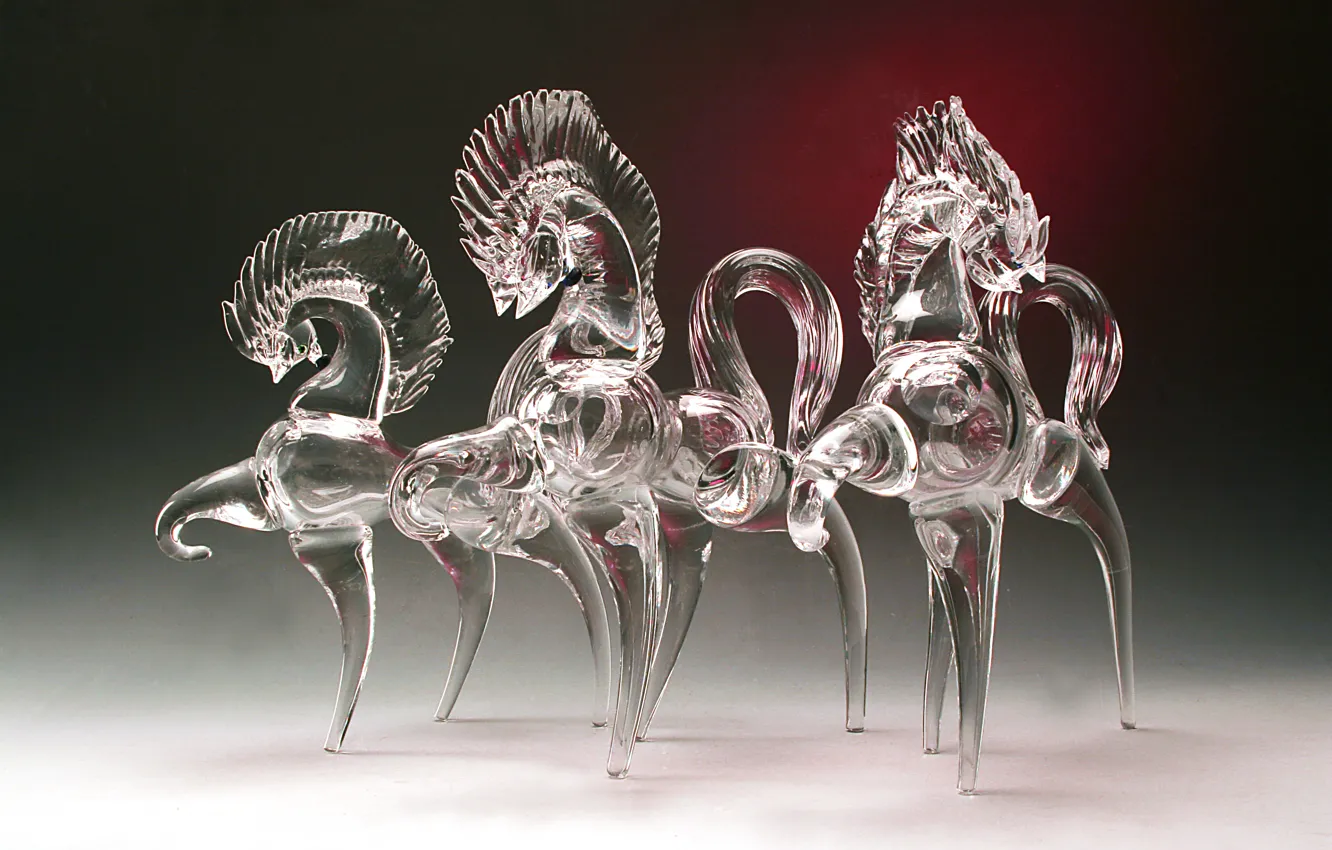 Photo wallpaper glass, horse, horse, crystal, three horses, Gus ' -Khrustal'nyy