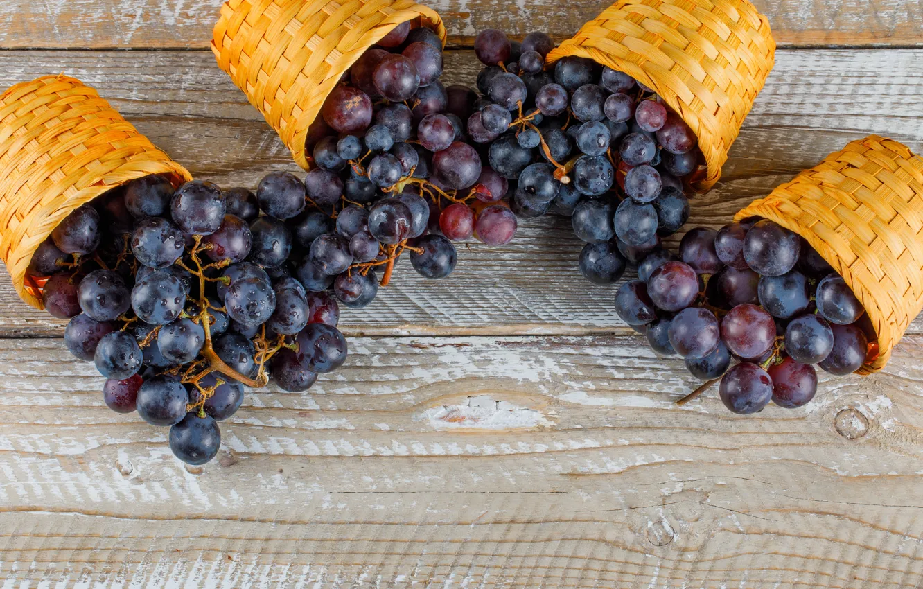 Photo wallpaper Board, grapes, basket