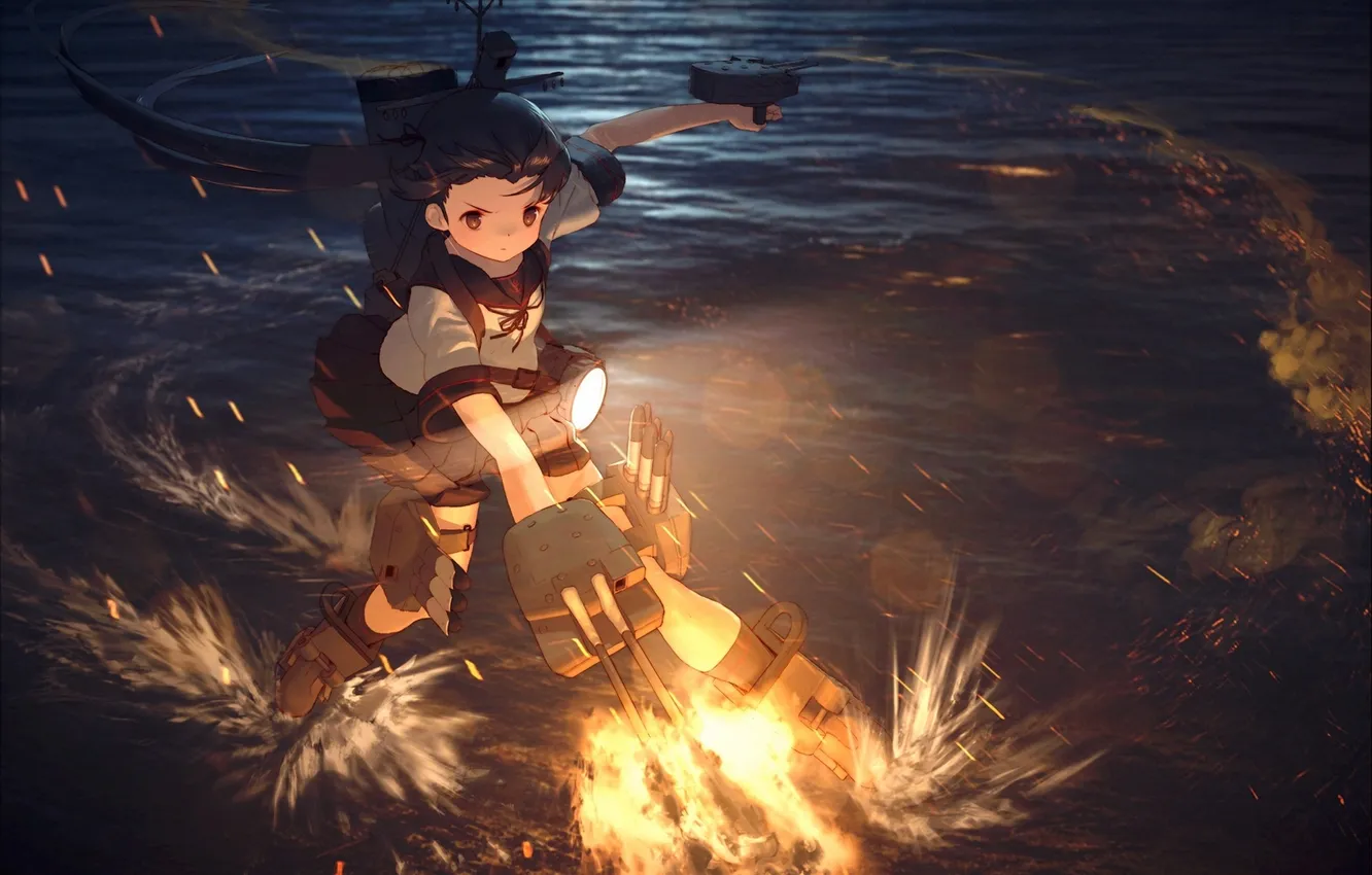 Photo wallpaper water, girl, weapons, anime, art, form, schoolgirl, kantai collection