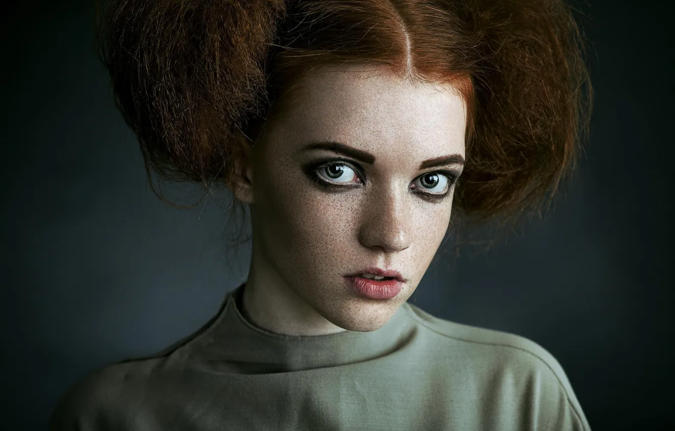 Photo wallpaper look, portrait, freckles, hairstyle, redhead