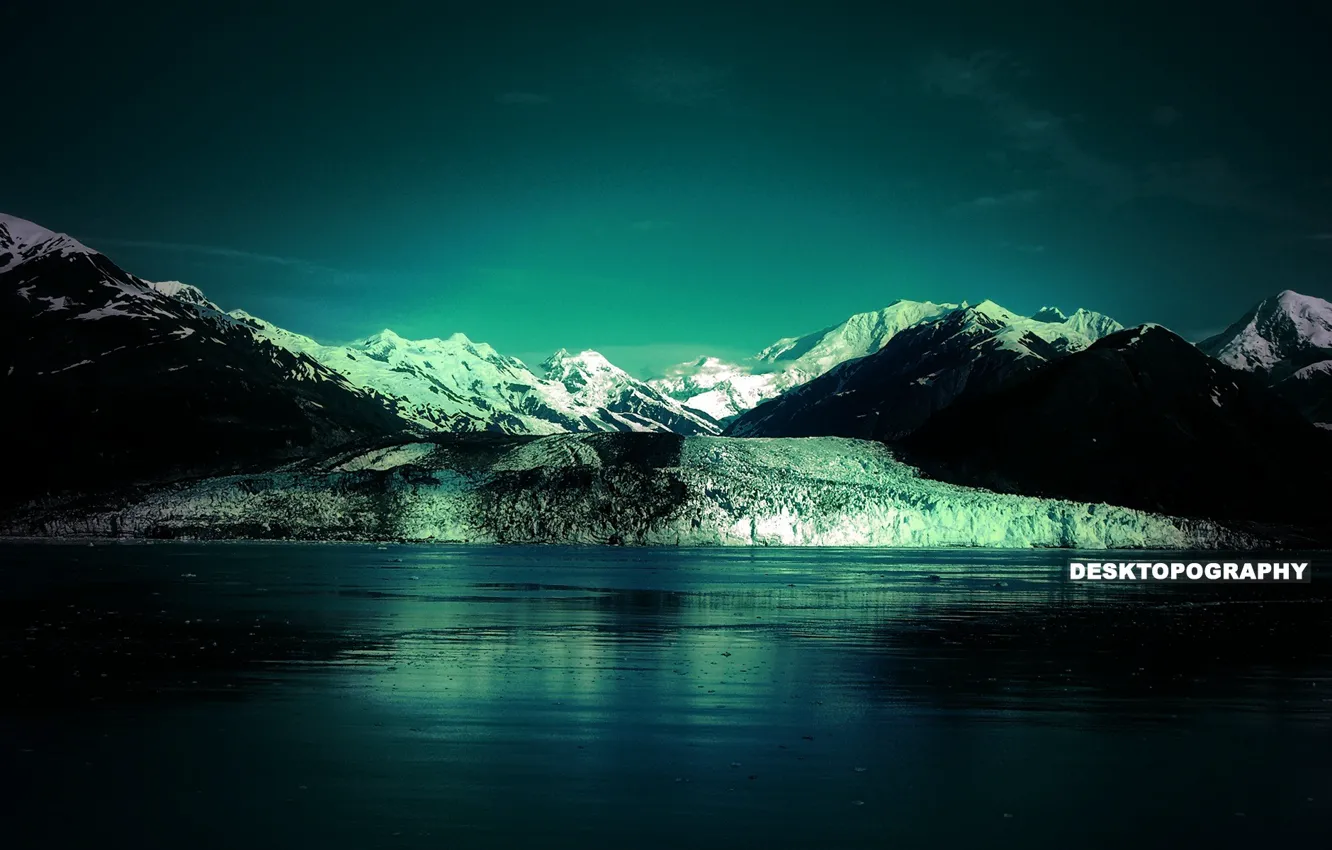 Photo wallpaper sea, snow, mountains, lake