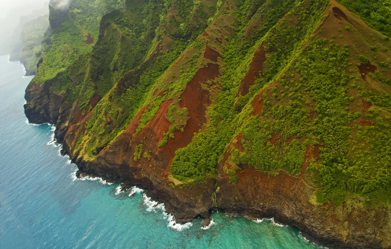 Photo wallpaper sea, mountains, landscape, shore, Hawaii