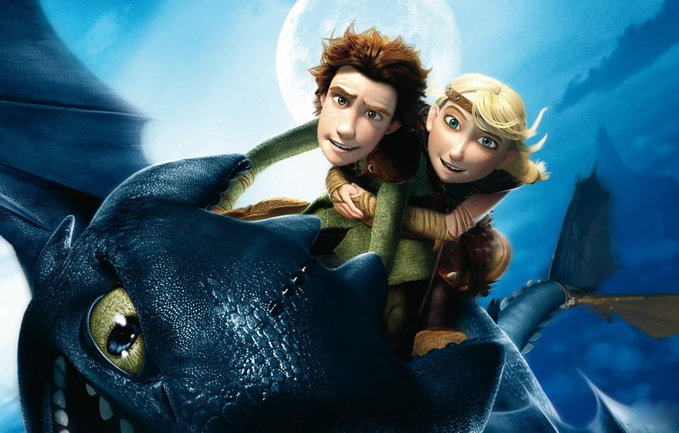 Photo wallpaper flight, cartoon, Hiccup, Toothless, How to train your dragon, How to Train Your Dragon