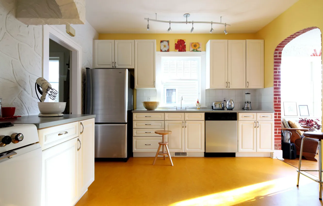 Photo wallpaper design, interior, refrigerator, kitchen, headsets