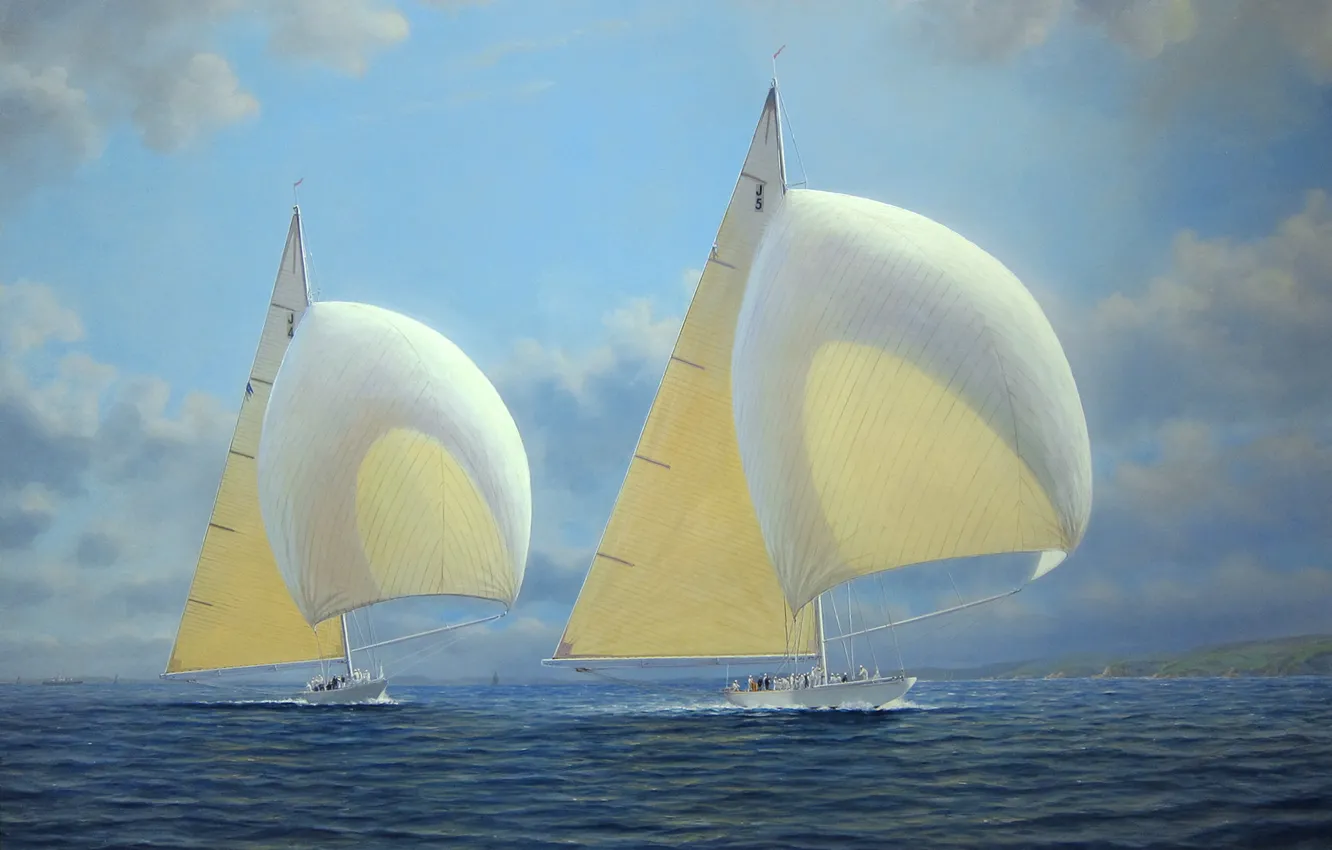 Photo wallpaper sea, the wind, picture, sails, sailboats, Tim Thompson, Rainbow and Ranger