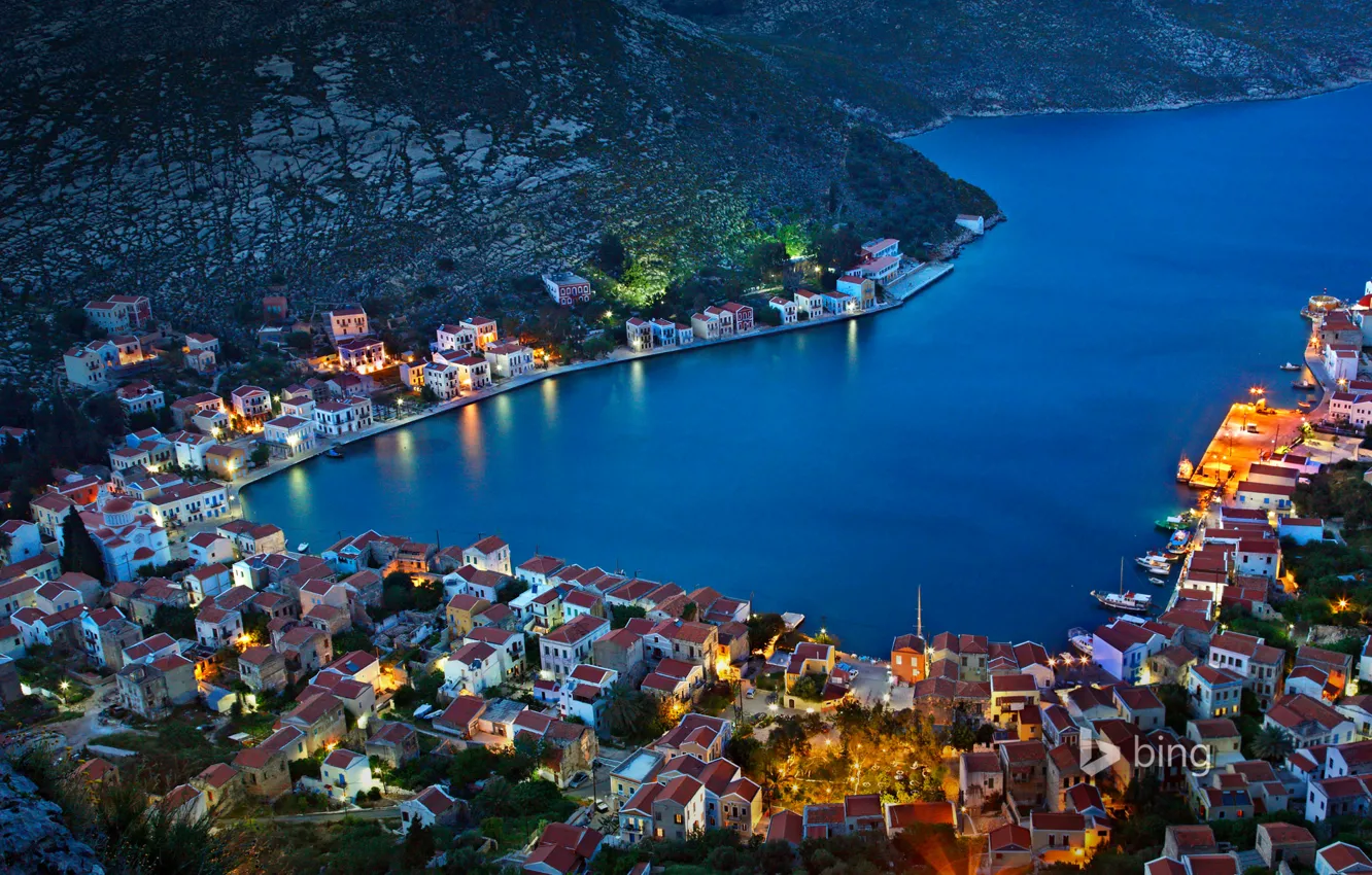 Photo wallpaper sea, island, home, Bay, Greece, the village, Greece, Kastellorizo