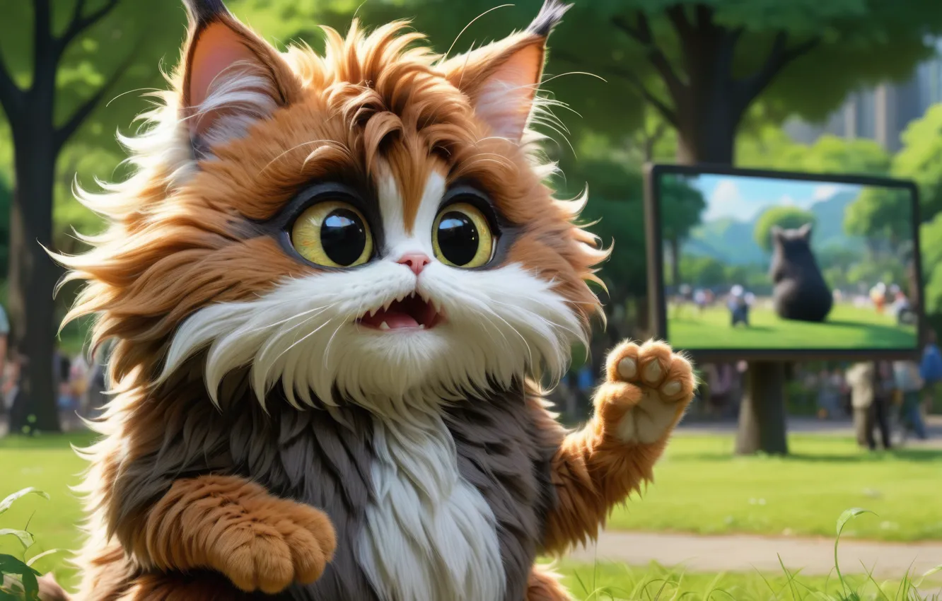 Photo wallpaper Park, cat, toon