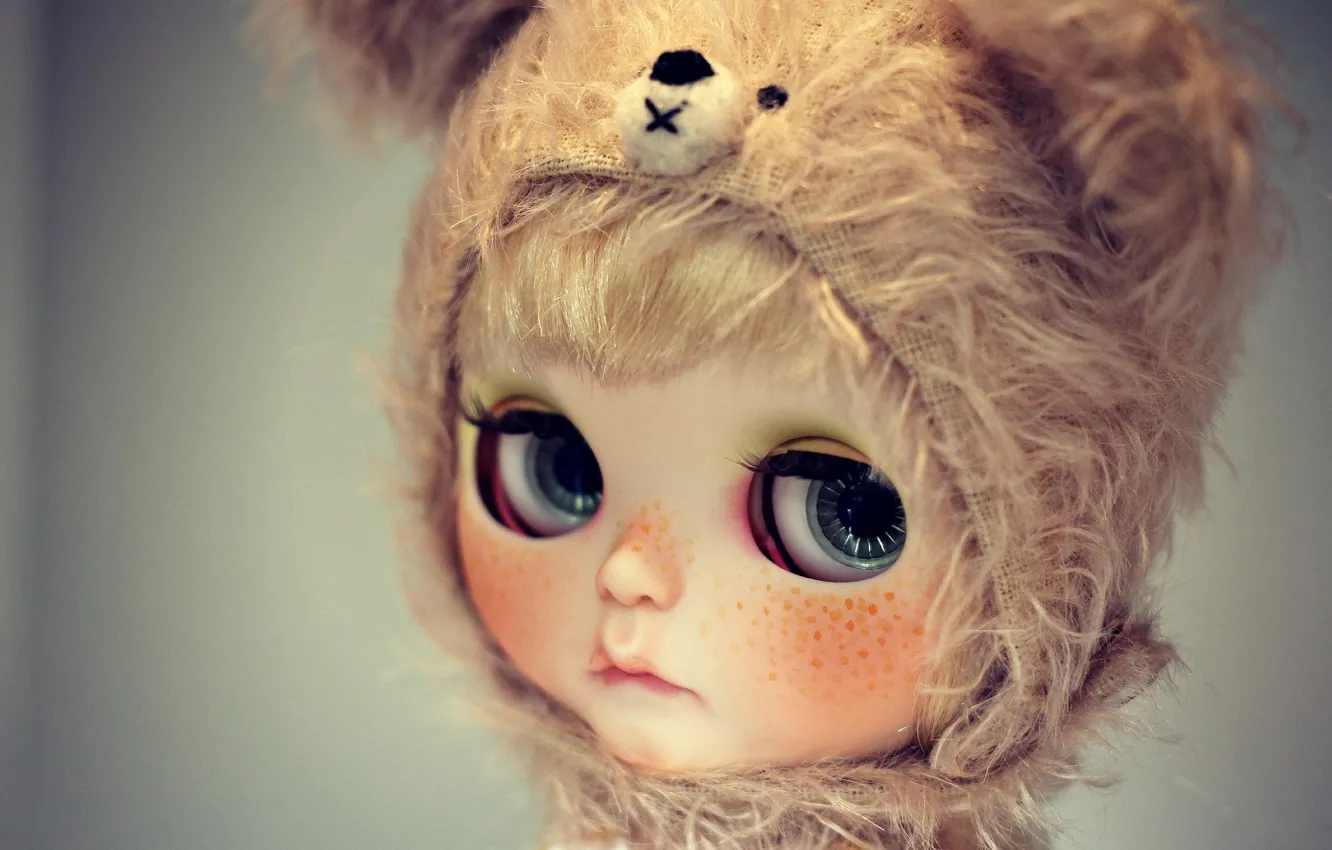 Photo wallpaper sadness, eyes, look, hat, doll, freckles