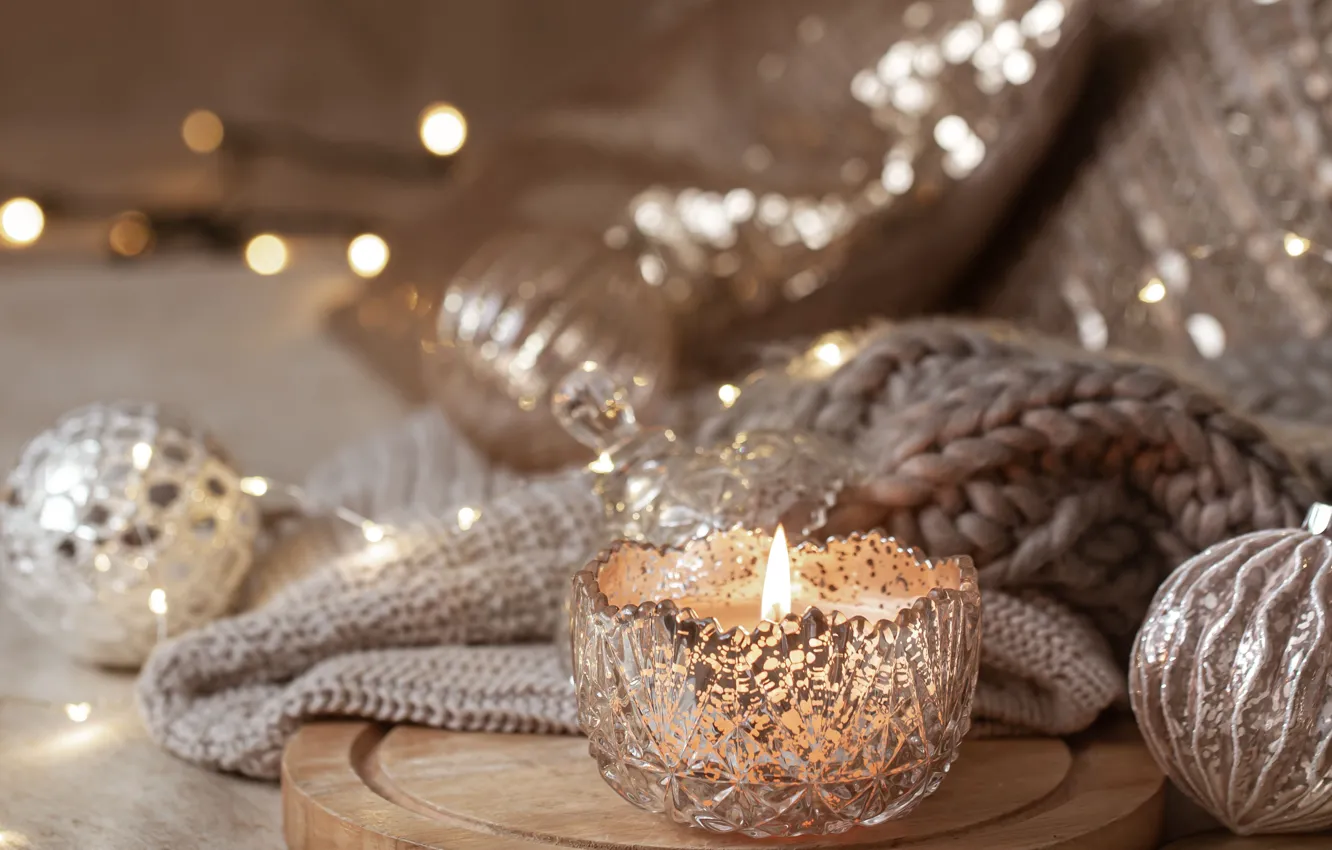 Photo wallpaper balls, balls, candle, Christmas, New year