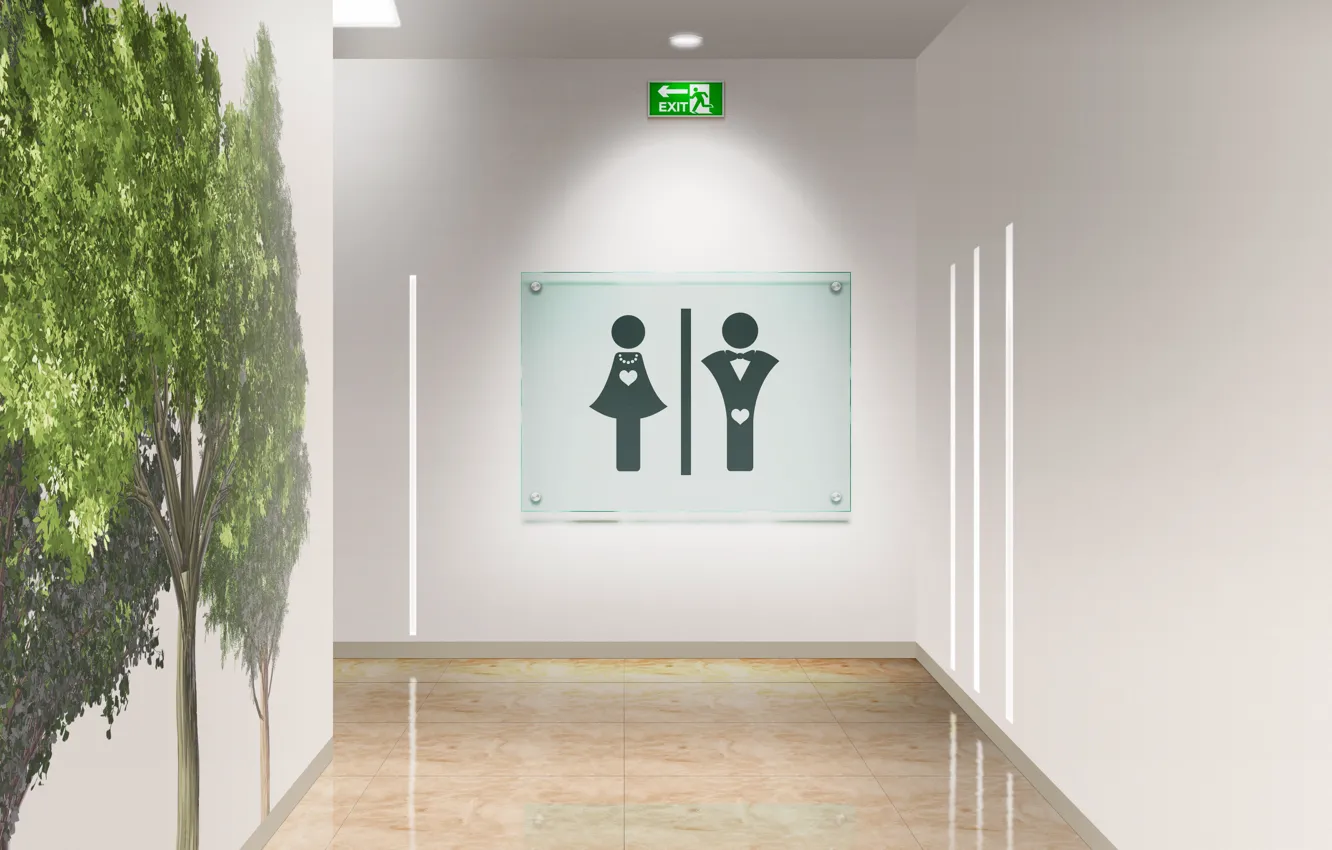 Photo wallpaper sign, public restroom, toilet sign