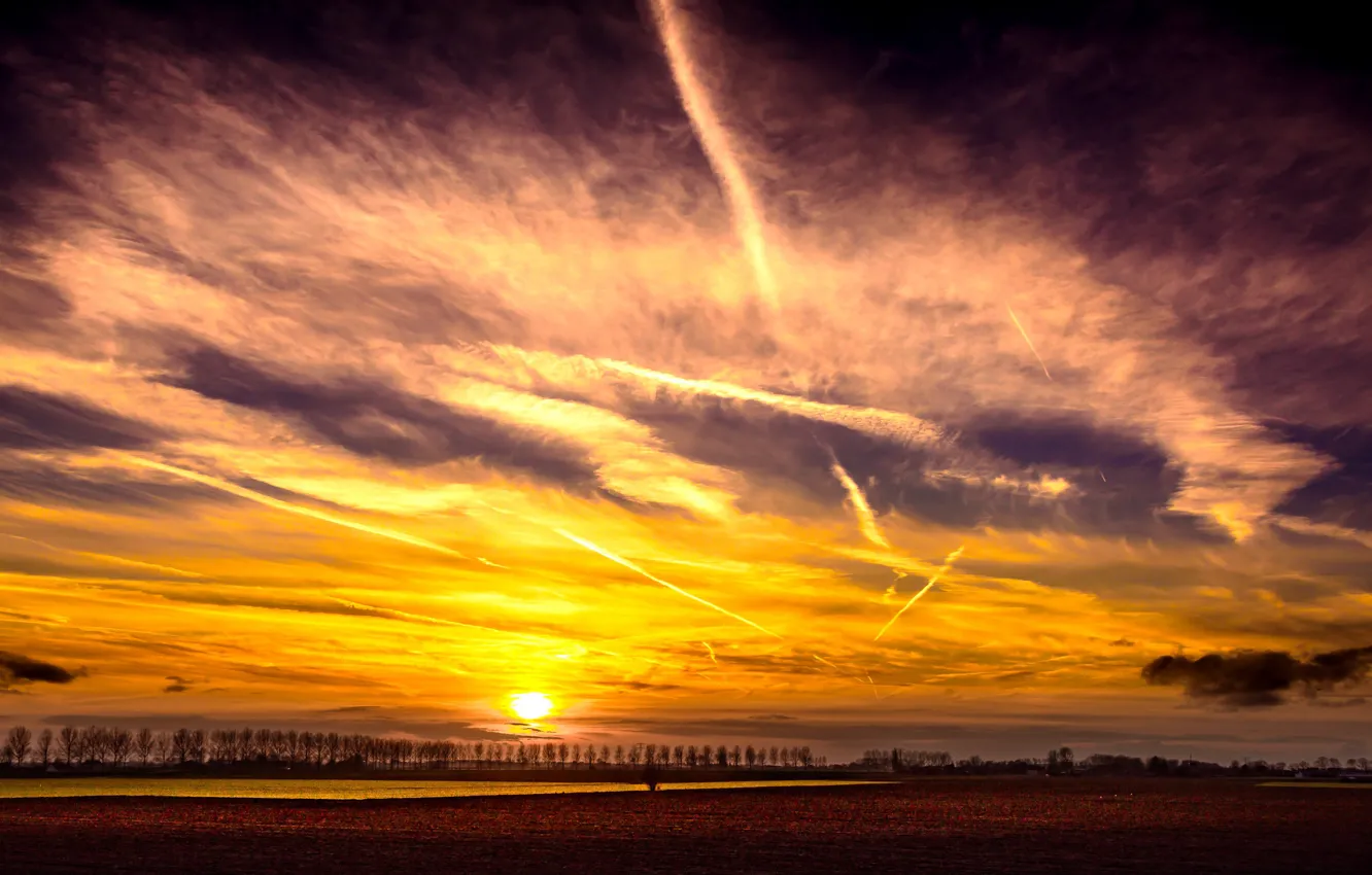 Photo wallpaper field, the sky, sunset