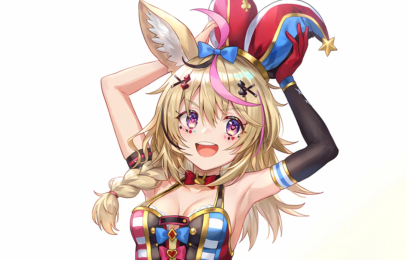 Photo wallpaper girl, sexy, cleavage, blouse, long hair, boobs, animal ears, anime