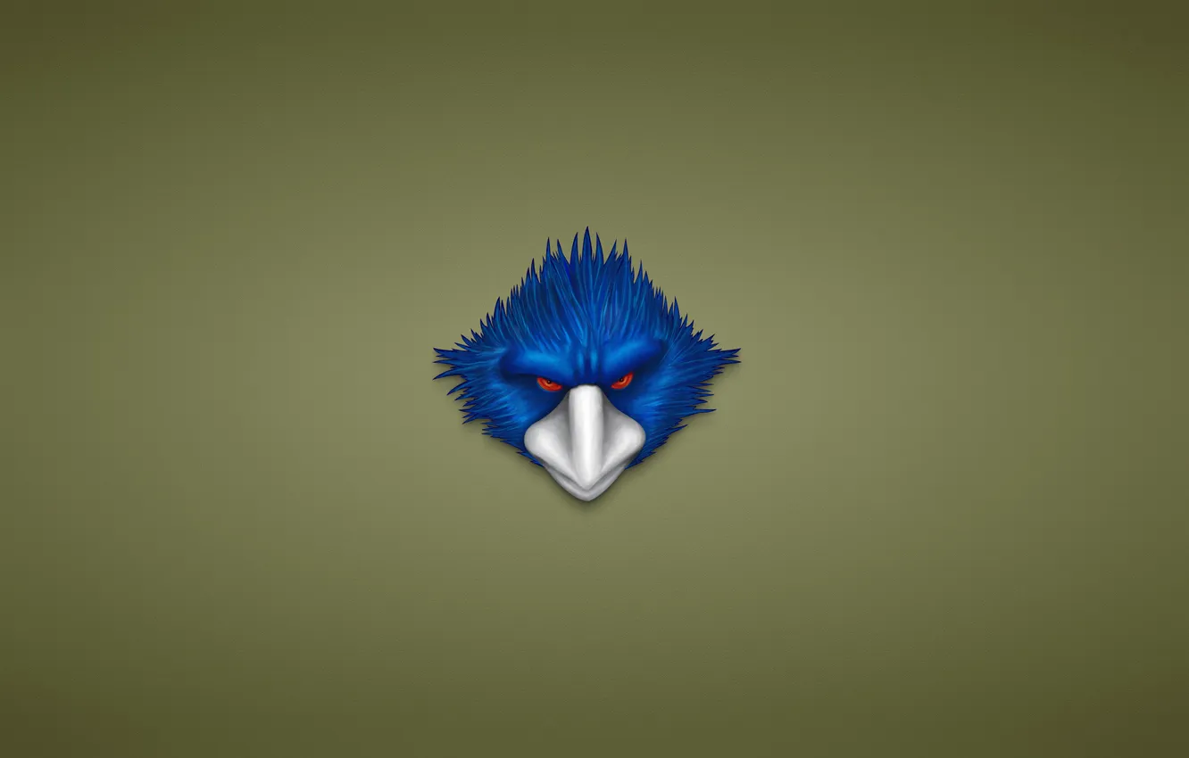 Photo wallpaper bird, minimalism, head, red eyes, blue, white beak