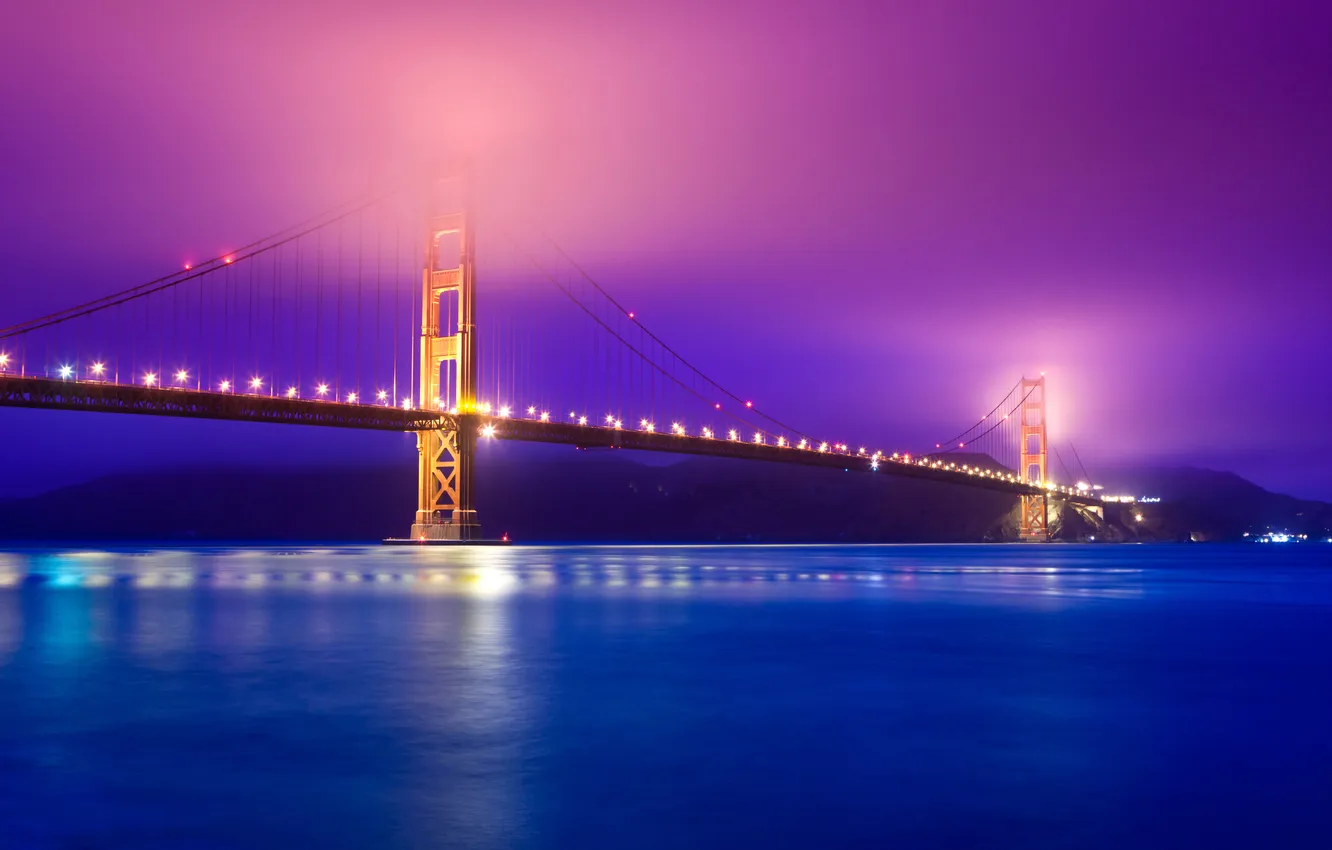 Photo wallpaper night, bridge, lights, San Francisco, Golden Gate