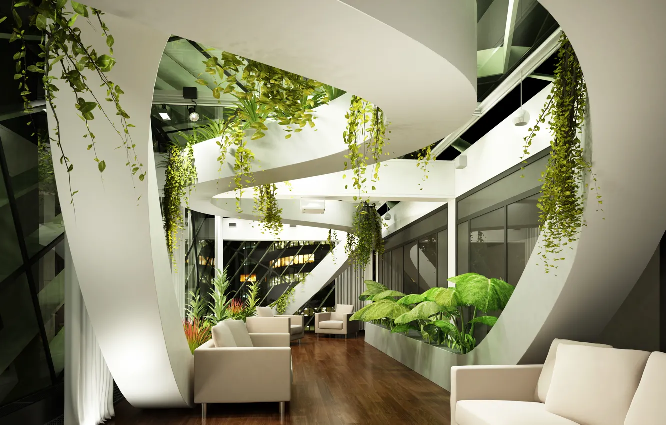Photo wallpaper sofa, interior, plants, design