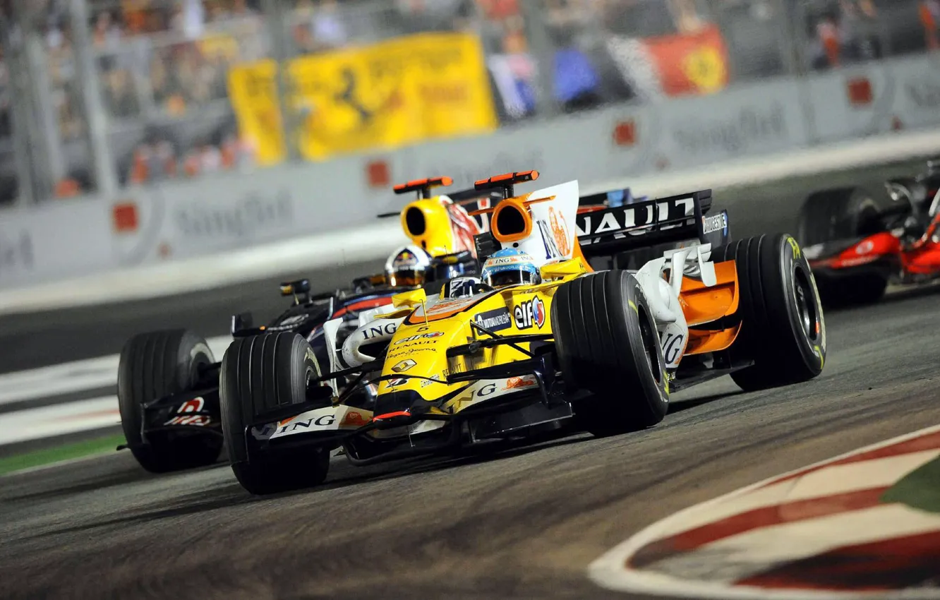 Photo wallpaper Photo, Lights, Night, 2008, Speed, Race, Track, Formula-1