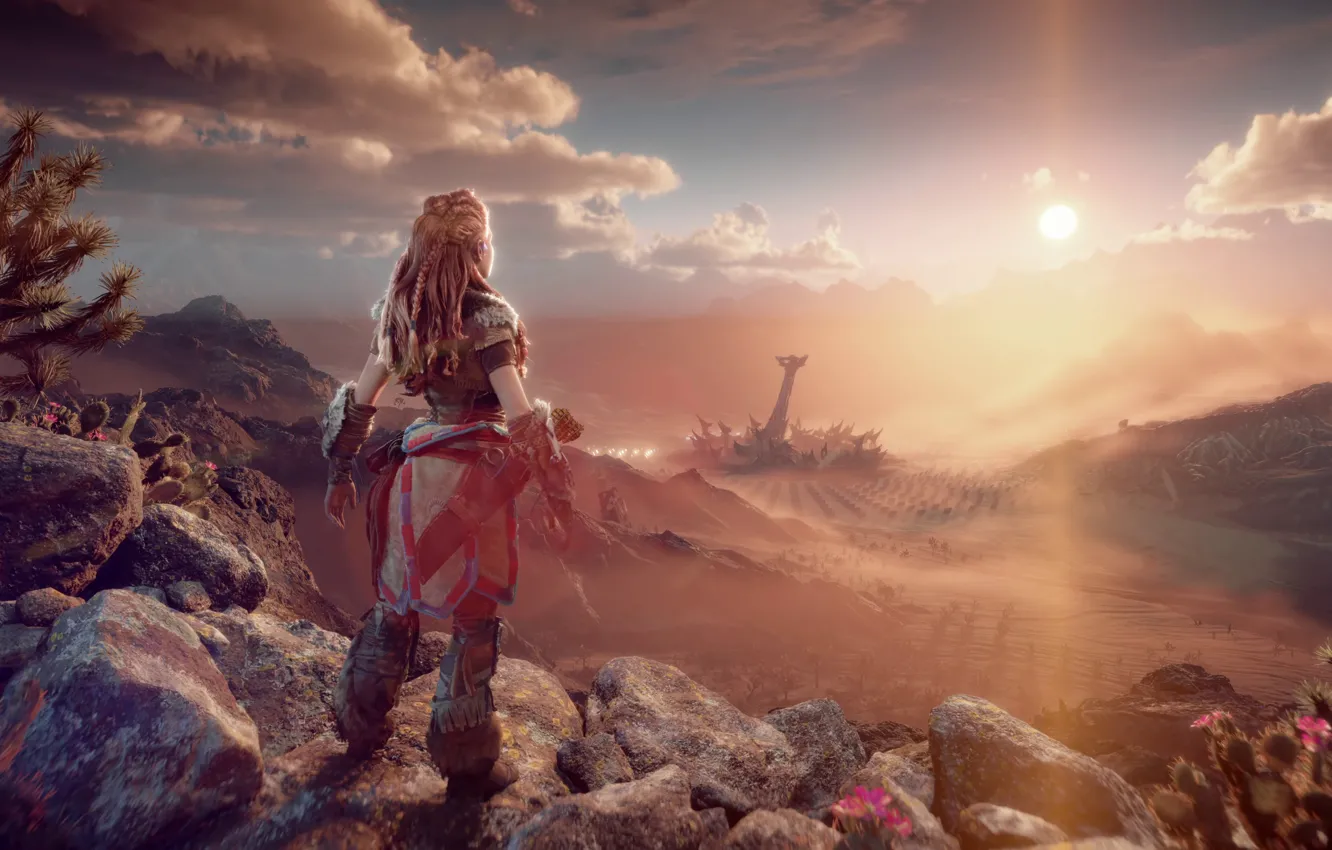 Photo wallpaper girl, desert, game, horizon, PS4, play station 4, Play Station, Aloy