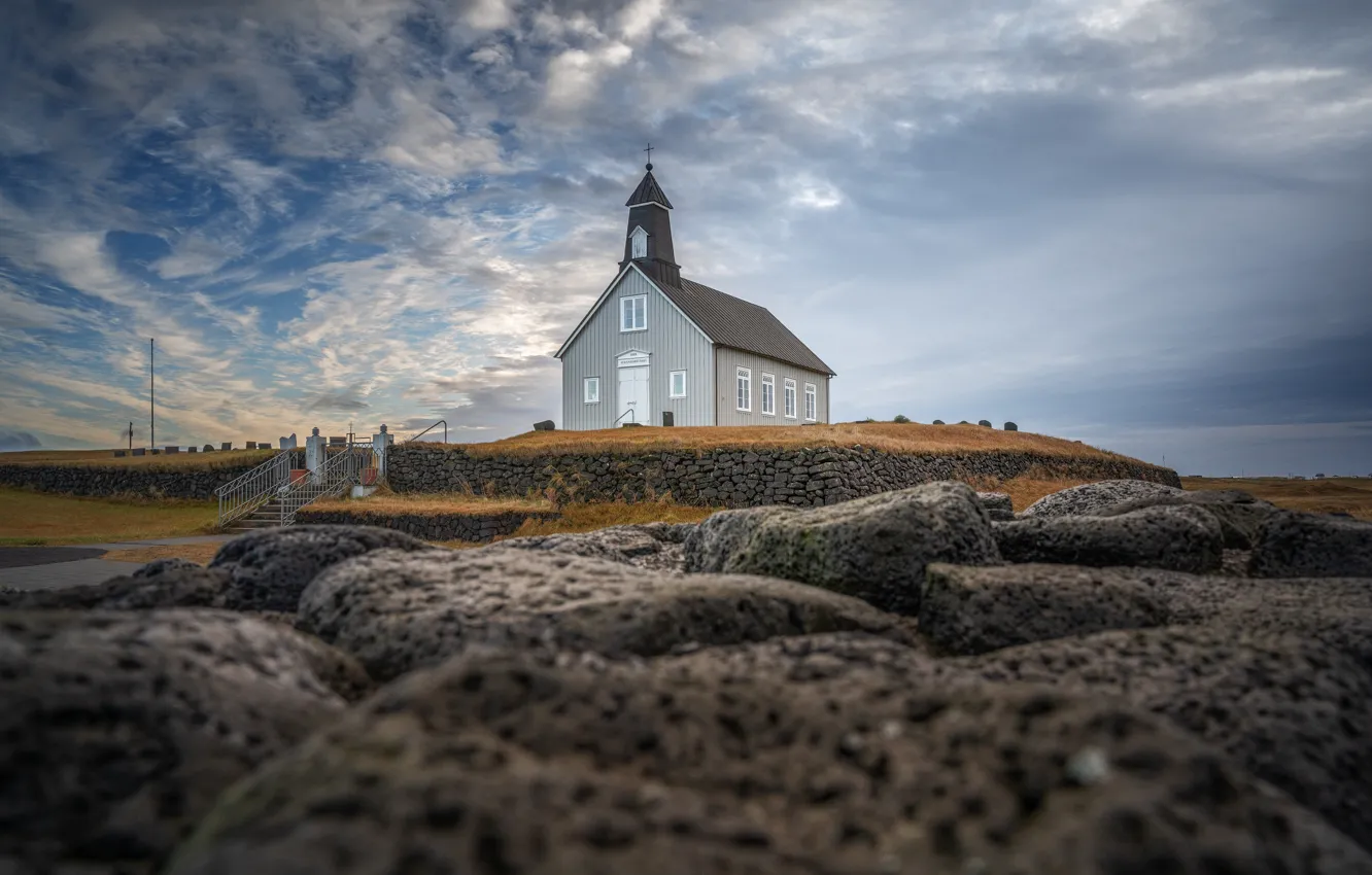 Photo wallpaper clouds, Church, Iceland