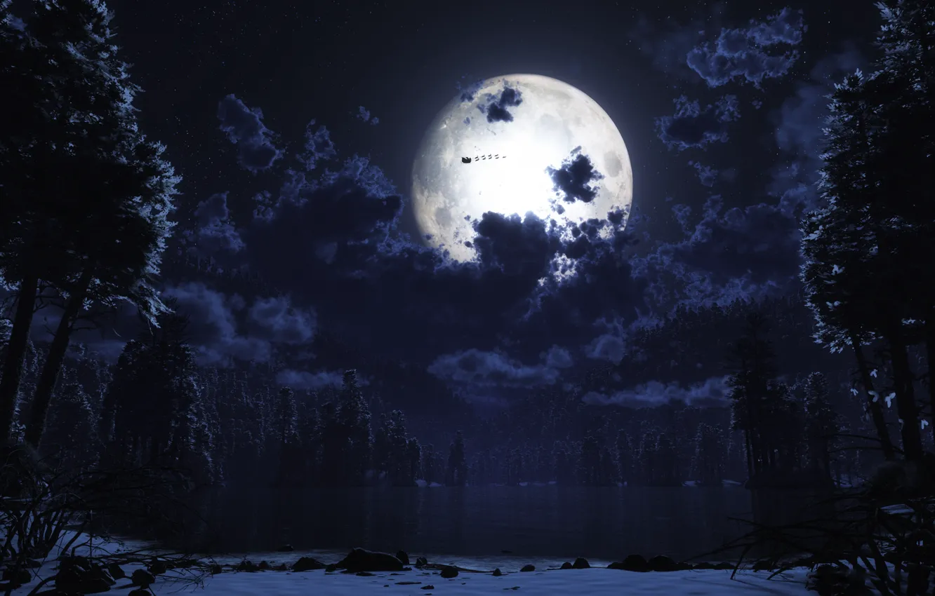 Photo wallpaper night, the moon, Santa
