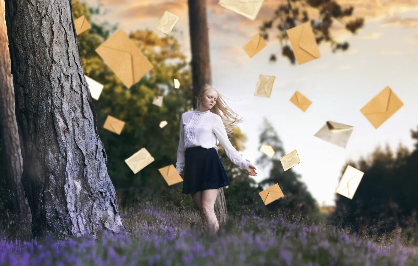 Photo wallpaper girl, nature, letters