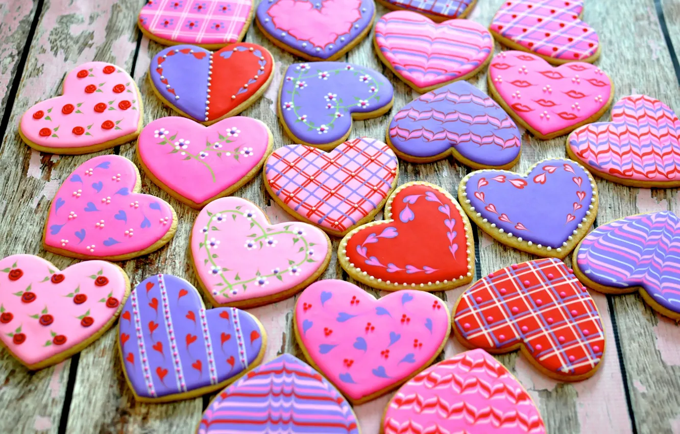 Photo wallpaper heart, cookies, cakes, sweet, Valentine's Day, sweets