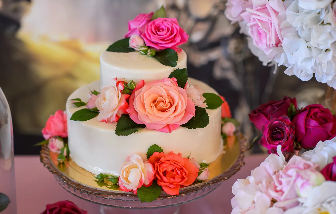 Photo wallpaper roses, cake, sweet