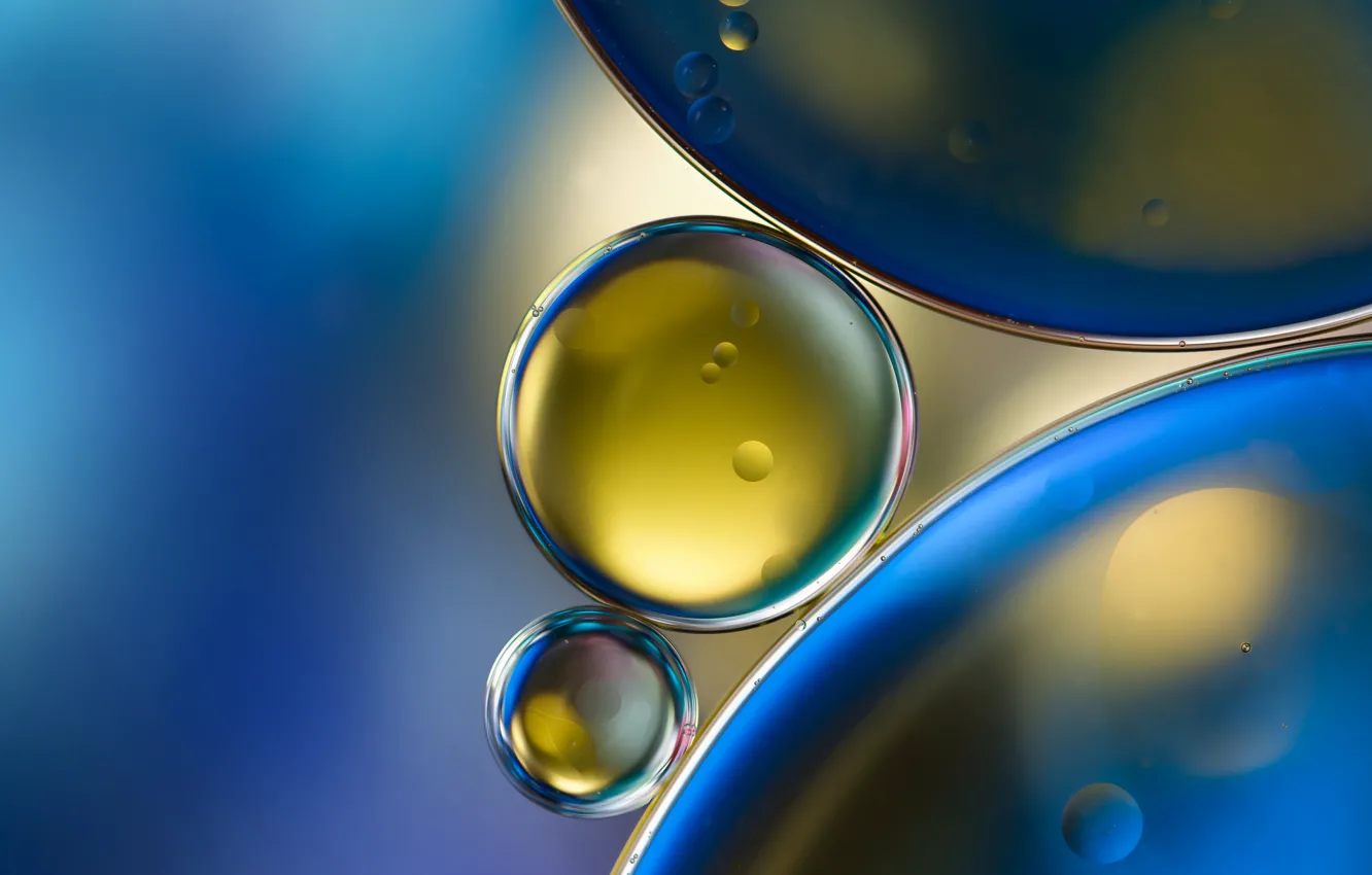 Photo wallpaper water, macro, bubbles, oil, oil circles
