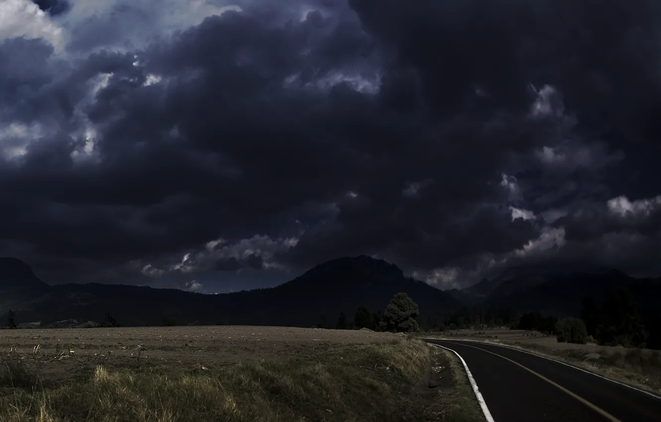 Photo wallpaper road, sadness, field, clouds, darkness, 156