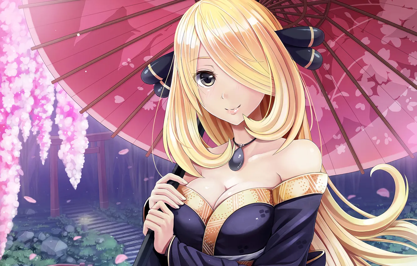 Photo wallpaper girl, sexy, cleavage, long hair, dress, boobs, anime, beautiful