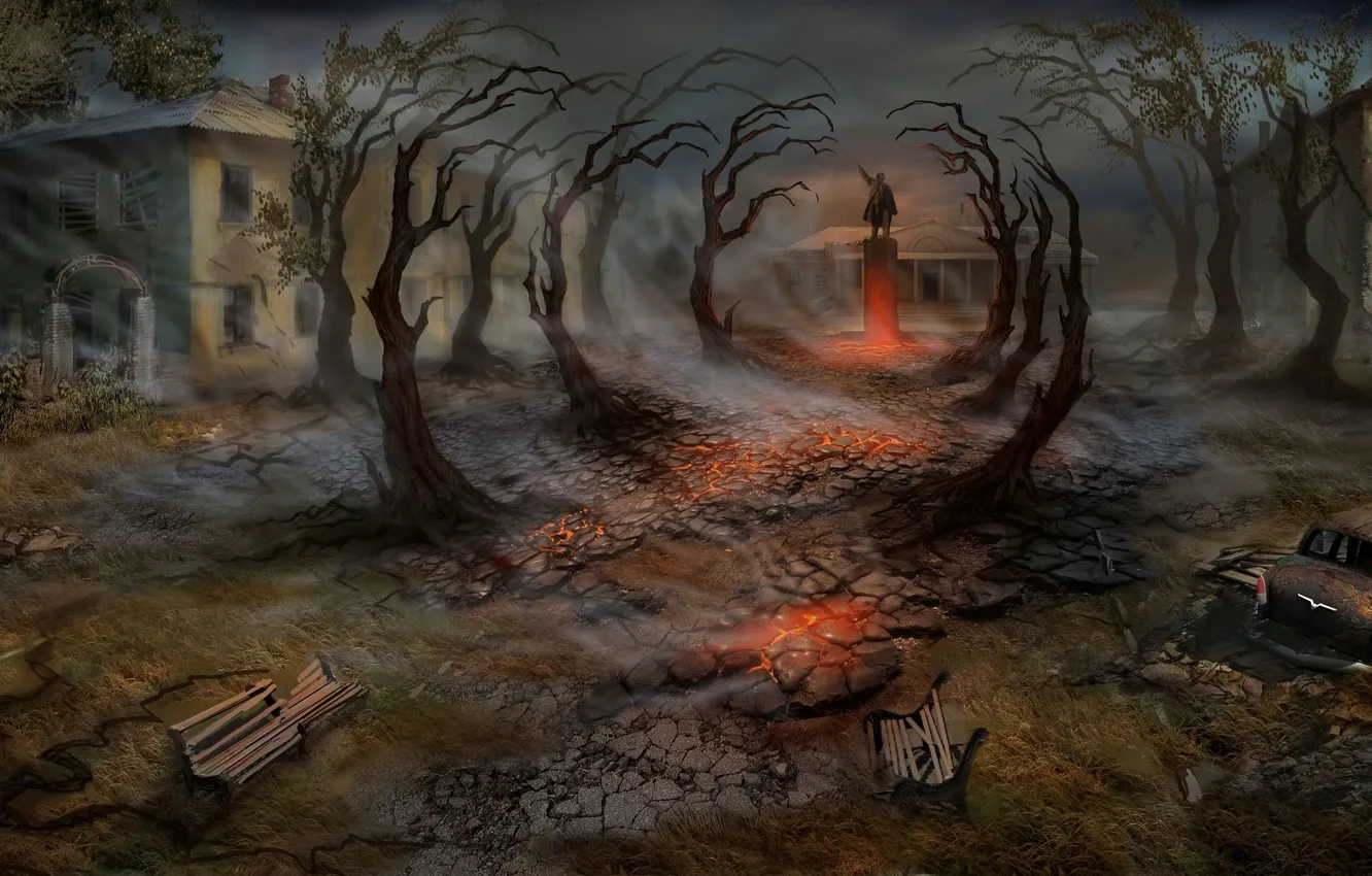 Photo wallpaper the city, monument, Lenin, Fallout, anomaly, Stalker, The New Union, Softklab