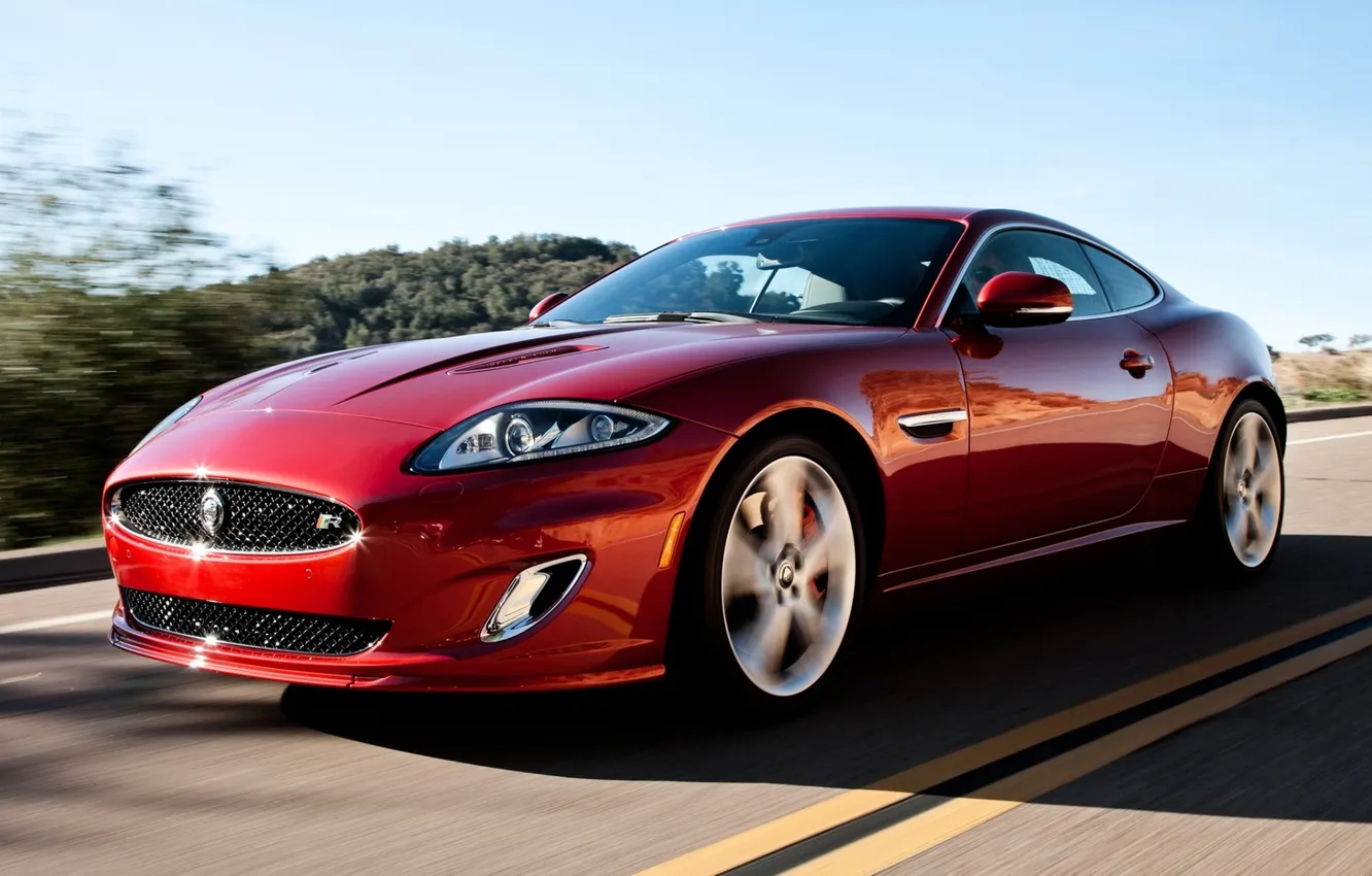 Photo wallpaper red, coupe, Jaguar, XKR, Jaguar, supercar, Coupe, the front