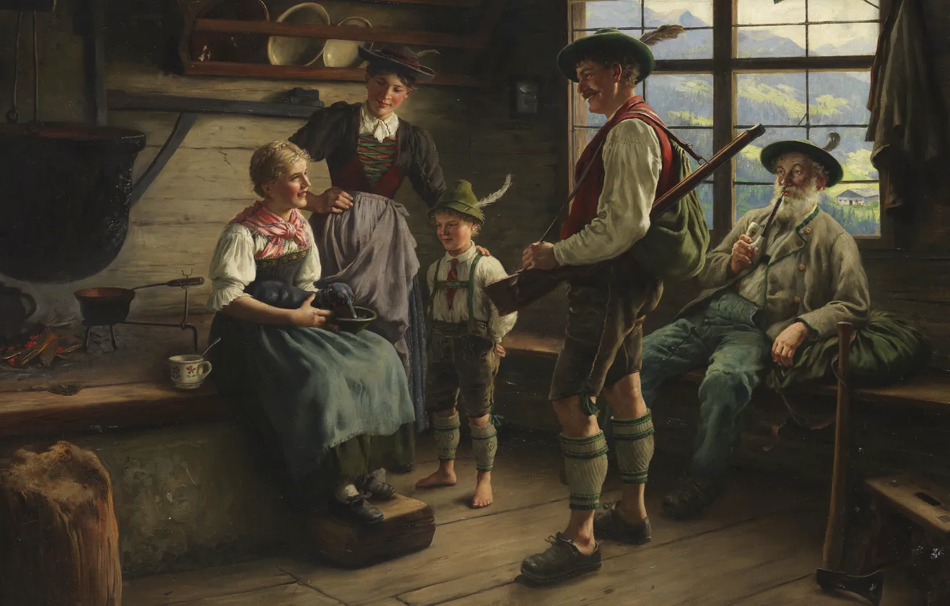 Photo wallpaper 1919, German painter, German painter, Emil Rau, Emil Rau, Locking of the hunter on the …