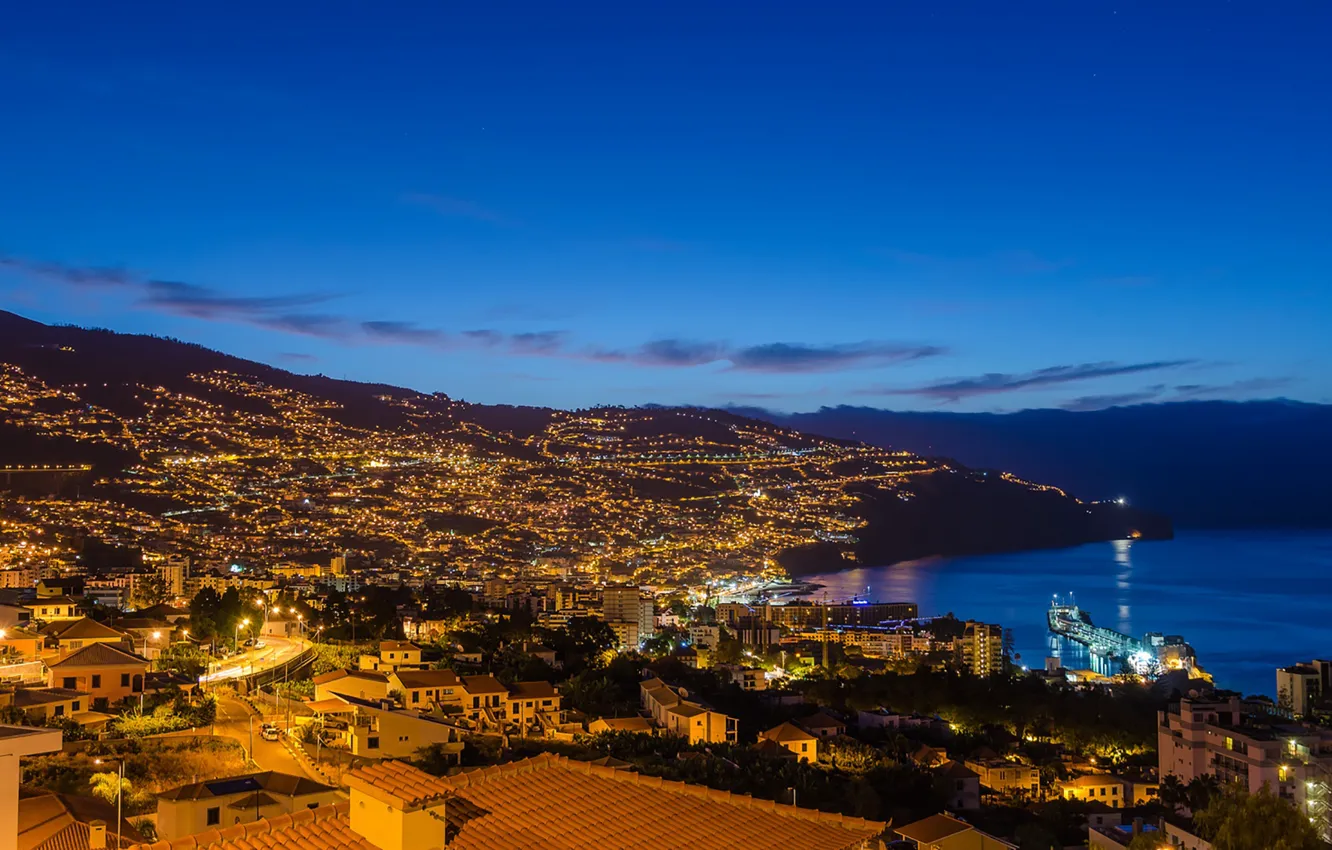 Photo wallpaper twilight, coast, dusk, Portugal, blue hour, Madeira, Funchal
