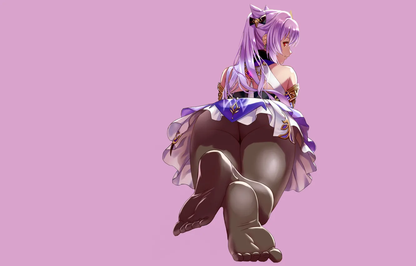 Photo wallpaper girl, sexy, ass, anime, stockings, pretty, purple, butt