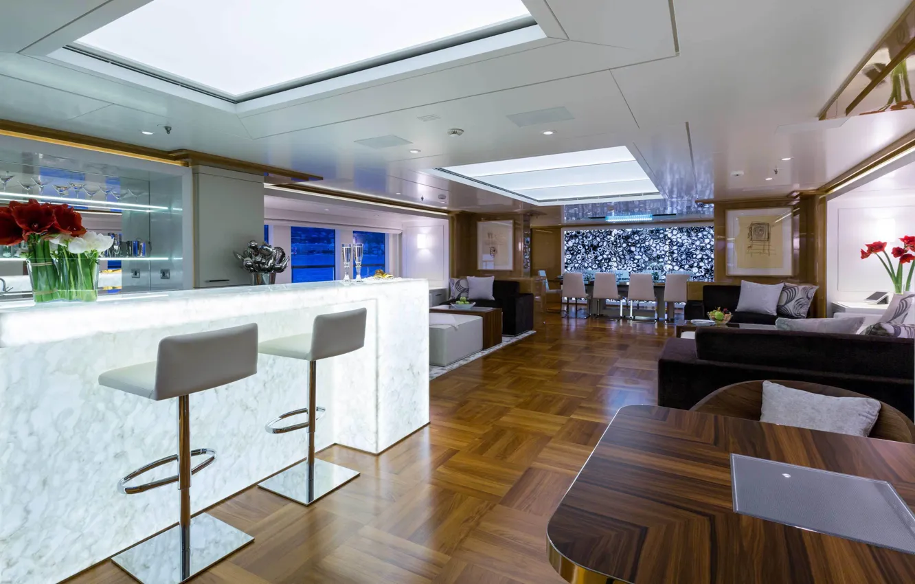 Photo wallpaper design, style, interior, saloon, living area, luxury motor yacht Galaxy