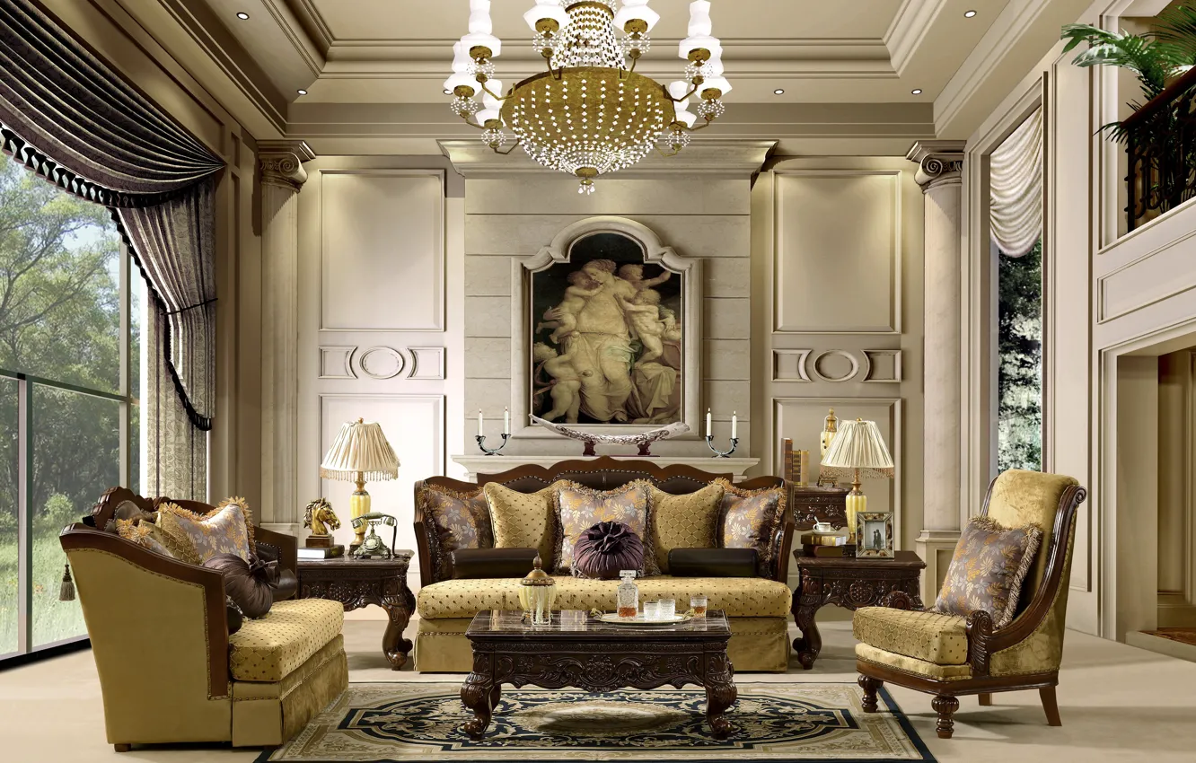 Photo wallpaper style, Villa, interior, living room