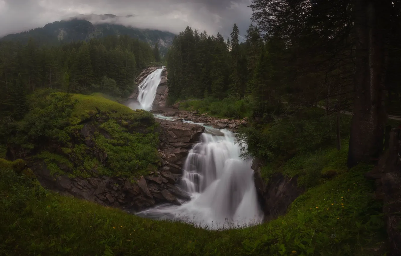 Photo wallpaper forest, river, Austria, waterfalls, Austria, Krimml Waterfalls, River Krimmler-Ache, Krimmler Ache River