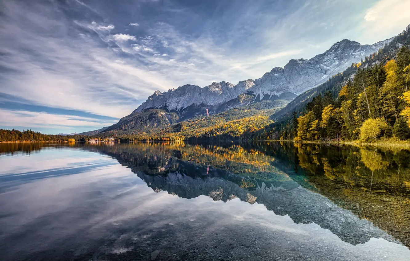 Photo wallpaper forest, mountains, lake