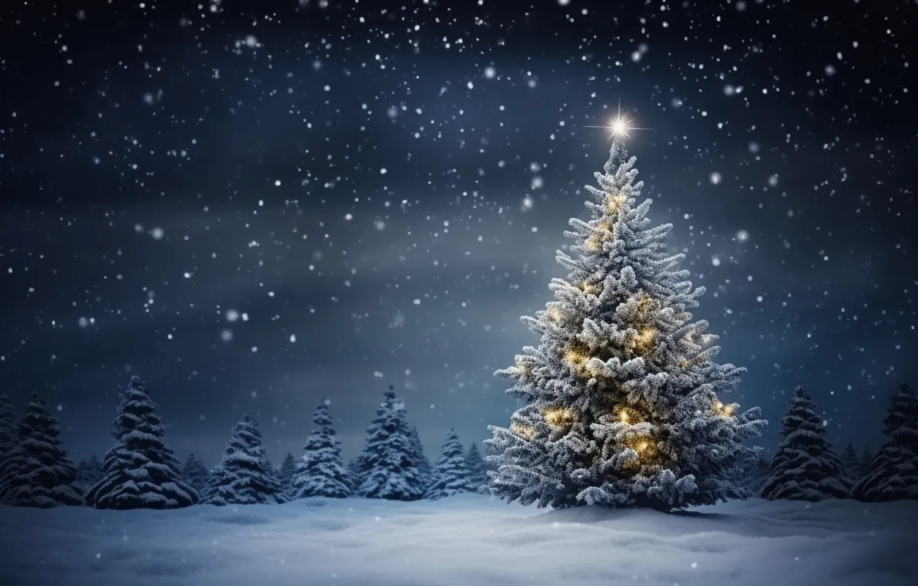 Photo wallpaper winter, snow, tree, new year, Christmas, Christmas, snow, tree