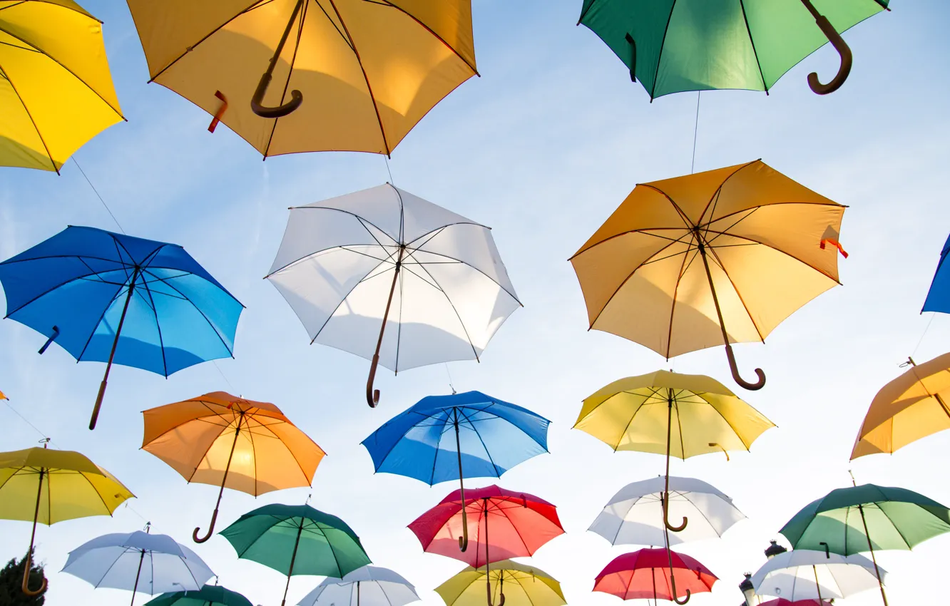 Photo wallpaper colors, flying, umbrella