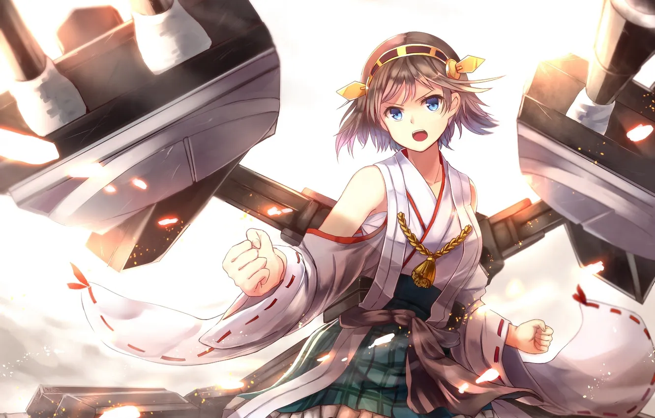 Photo wallpaper look, girl, weapons, gesture, dissatisfaction, art, kantai collection, hiei battleship