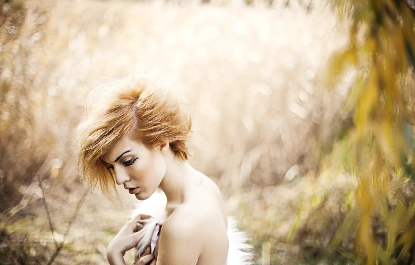 Photo wallpaper girl, blonde, profile, bokeh